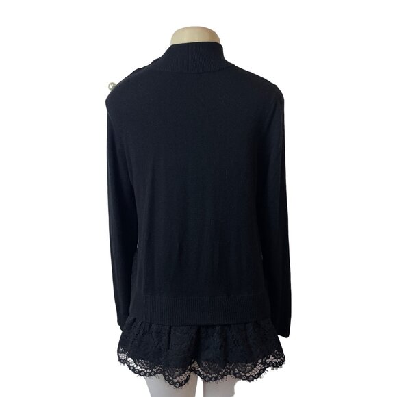 Kate Spade Broome Street Black Sweater With Lace Hem & Pearl Button Accents Sz M - Picture 2 of 6